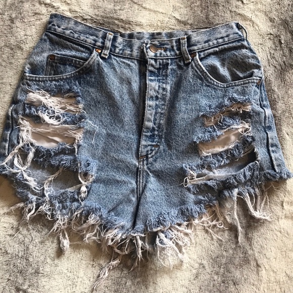 Pants - Vintage 90s high rise custom fray destroyed shorts